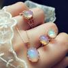AkoMatial Alloy Elegant Engagement Oval Faux Opal Necklace Finger Ring Stud Earrings Set Gift for Women Rose Gold view 3