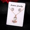 AkoMatial Alloy Elegant Engagement Oval Faux Opal Necklace Finger Ring Stud Earrings Set Gift for Women Rose Gold view 4