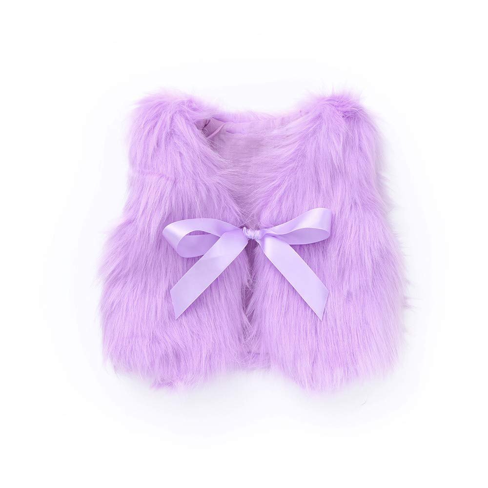 Infant Toddler Baby Girls Waistcoat Fall Winter Coat Vest 1-4 Years Old,Kid Faux Fur Bowknot Ribbon Thick Outwear (6-12 Months, Purple)