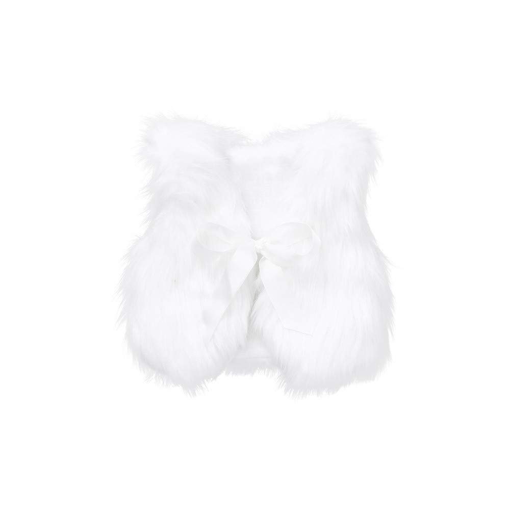 Infant Toddler Baby Girls Waistcoat Fall Winter Coat Vest 1-4 Years Old,Kid Faux Fur Bowknot Ribbon Thick Outwear (3-4 Years Old, White)