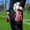 Renegade GK Fury Inferno Goalie Gloves with Pro-Tek Finger Spines | 4mm Giga Grip & 4mm Duratek | Red, White, Black Soccer Goalkeeper Gloves (Size 7, Youth, Roll Cut, Level 4) view 2