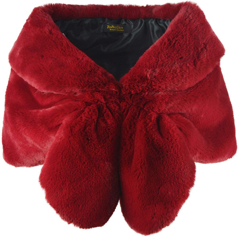 RoRoDox Warm Faux Fur Wedding Shawl Perfect for Wedding/party/show (Small, Wine Red)