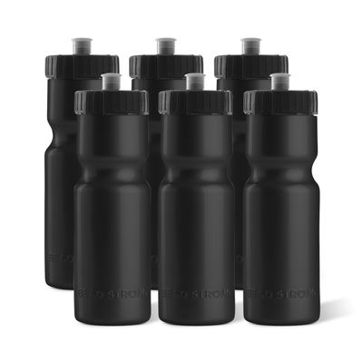 50 Strong Sports Water Bottles 6-Pack  Reusable 22 oz BPA-Free Plastic Bottles with Pull Top Cap  Made in USA  Top Rack Dishwasher Safe  Fits Most Bike Cages Brand - Black
