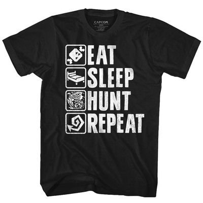 Monster Hunter Video Game Eat Sleep Hunt Repeat Adult T-Shirt Tee Black