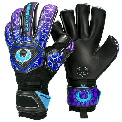 Renegade GK Vortex Strom Goalie Gloves | 3.5+3mm Hyper Grip & 4mm Duratek | Black, Purple, & Blue Soccer Goalkeeper Gloves (Size 8, Youth-Adult, Roll Cut, Level 3)