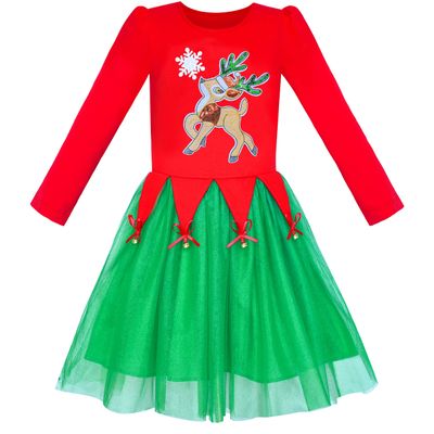 Girls Dress Christmas Reindeer Jingle Bell Long Sleeve Size 7