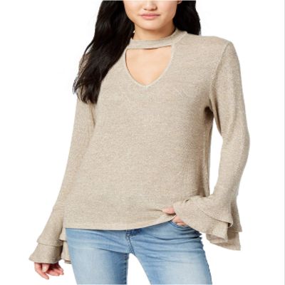 Lily Black Junior's Tiered Bell-Sleeve Choker Top (Medium, Gold)