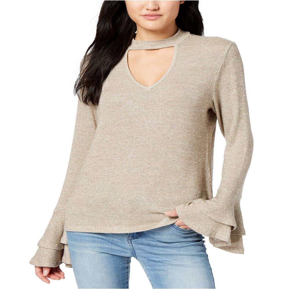 Lily Black Junior's Tiered Bell-Sleeve Choker Top (Medium, Gold)