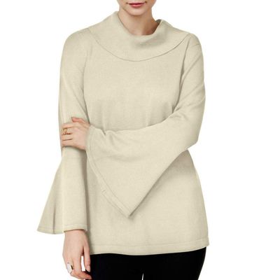 Alfani Cowl Neck Bell Sleeve Sweater Polished Beige XS