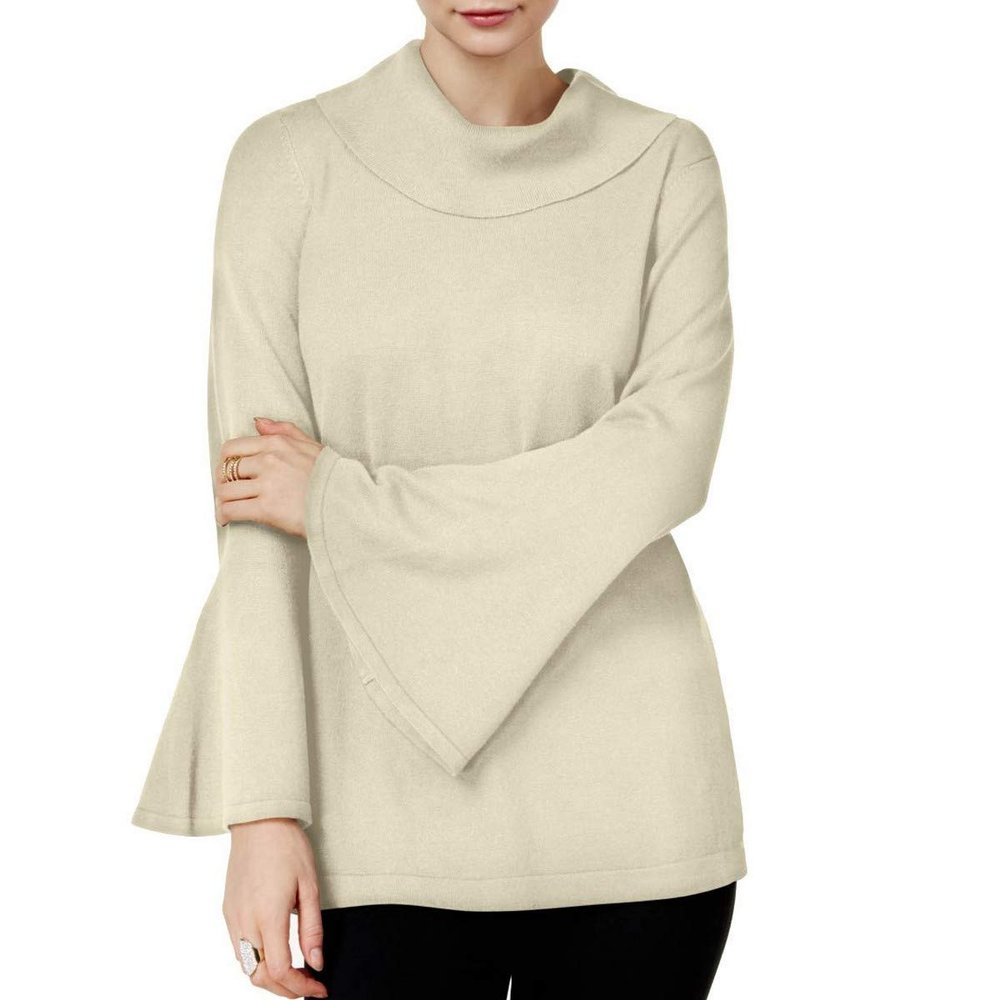 Alfani Cowl Neck Bell Sleeve Sweater Polished Beige XS