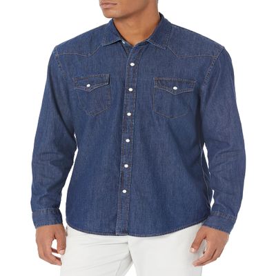 Amazon Essentials Men's Denim Shirt Long Sleeve - Regular-Fit, Blue, X-Large Denim Shirt