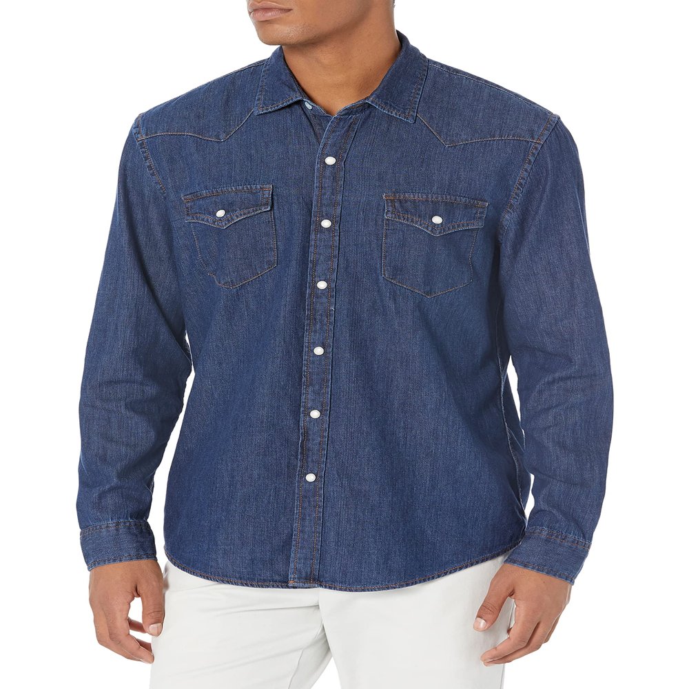 Amazon Essentials Men's Denim Shirt Long Sleeve - Regular-Fit, Blue, X-Large Denim Shirt