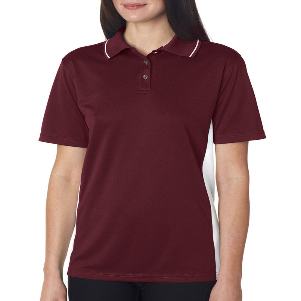 UltraClubs Women's Cool & Dry Sport Two-Tone Polo Tee, Maroon/White, X-Small