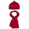Little Girls Flower Applique Angora Blend Knit Hat/Scarf Set (3-Large, Scarlet)