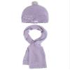 Little Girls Flower Applique Angora Blend Knit Hat/Scarf Set (2-Medium, Purple) view 1