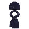 Little Girls Flower Applique Angora Blend Knit Hat/Scarf Set (1-Small, Navy Blue) view 1