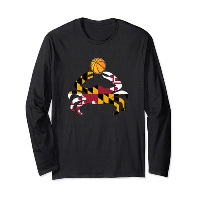 Maryland State Flag Blue Crab Pride with basketball Long Sleeve T-Shirt