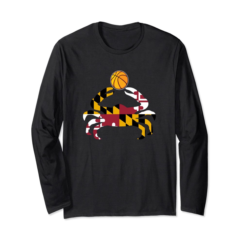 Maryland State Flag Blue Crab Pride with basketball Long Sleeve T-Shirt