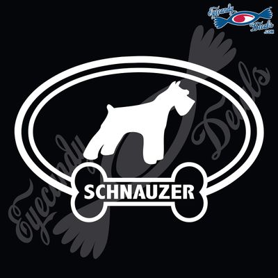 Eyecandy Decals Dog Bone Euro with Schnauzer 5" White Decal Sticker