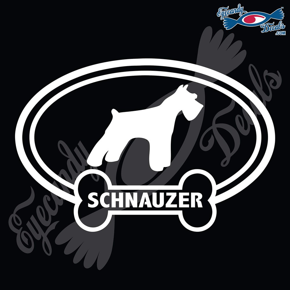 Eyecandy Decals Dog Bone Euro with Schnauzer 5" White Decal Sticker
