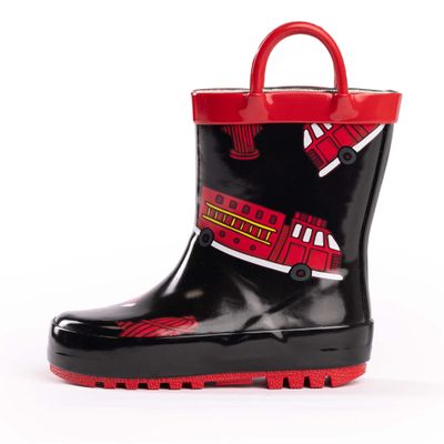 NORTY Rubber Rain Boots for Kids - Waterproof Rubber Boots Boys and Girls Solid & Printed Rainboots for Toddlers and Kids - Firetrucks