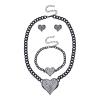 LUX ACCESSORIES Black Huge Chain Heart Pendant Crystal Rhinestone Jewelry Set view 1