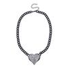 LUX ACCESSORIES Black Huge Chain Heart Pendant Crystal Rhinestone Jewelry Set view 2