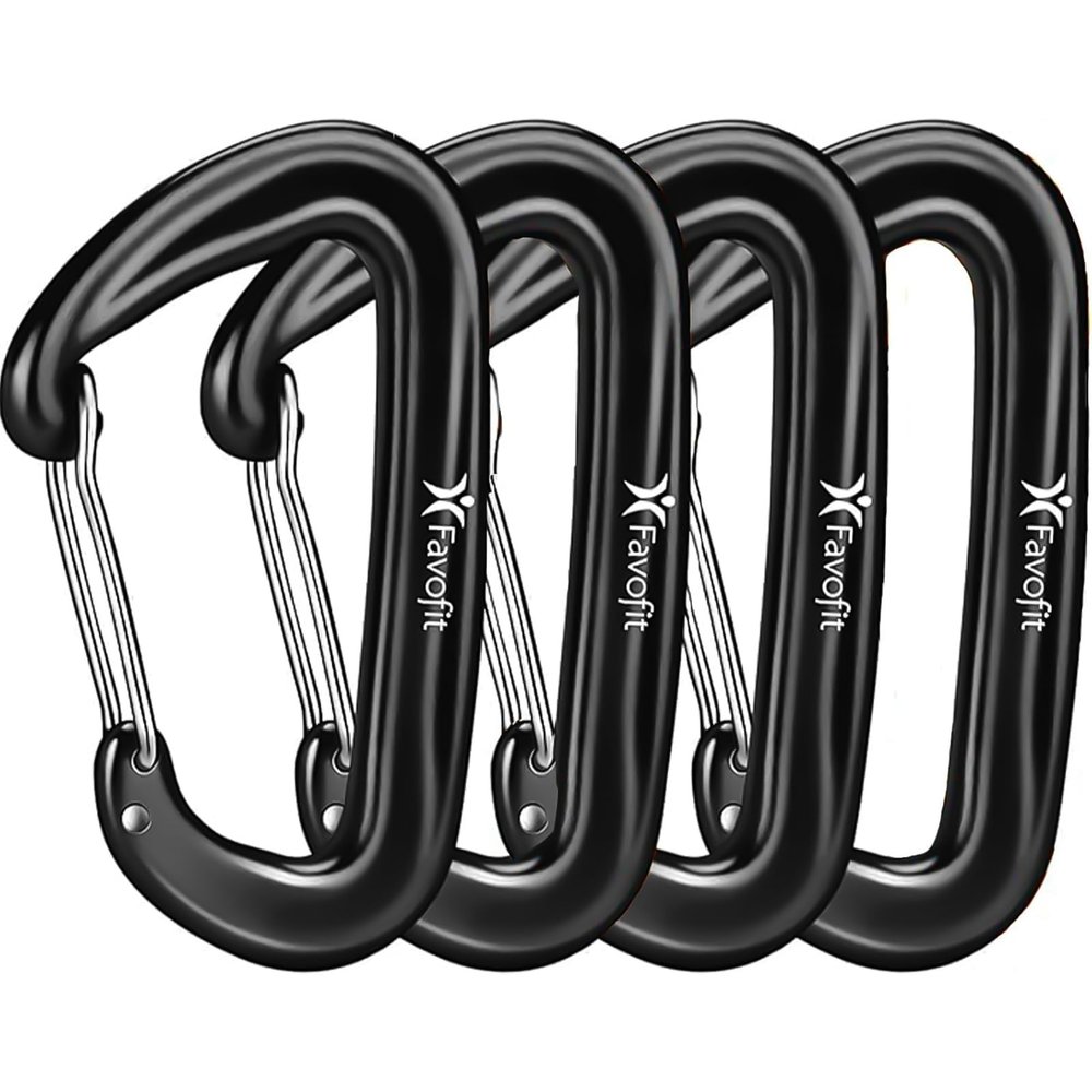 12kN Heavy Duty Carabiner Clips - Favofit 4-Pack 7075 Aluminum Small Carabiners with Snag-Free Wiregate - Lightweight D Ring Keychain Clip for Hammocks Camping Hiking Dog Leash