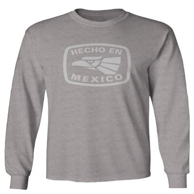 0114. Hecho en Mexico Logo 5 de Mayo Viva Mexican Republic Mexicano Men's Long Sleeve t Shirt (Light Gray 2X Large)