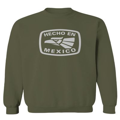 0114. Hecho en Mexico Logo 5 de Mayo Viva Mexican Republic Mexicano Men's Crewneck Sweatshirt (Olive, X-Large)