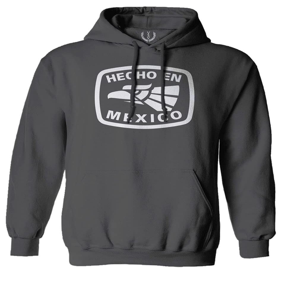 0114. Hecho en Mexico Logo 5 de Mayo Viva Mexican Republic Mexicano Sweatshirt Pullover Hoodie (Charcoal, Large)