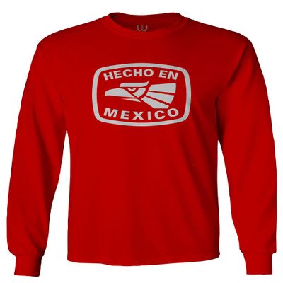 0114. Hecho en Mexico Logo 5 de Mayo Viva Mexican Republic Mexicano Men's Long Sleeve t Shirt (Red, X-Large)