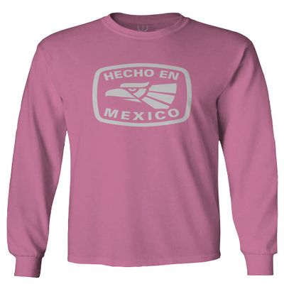 0114. Hecho en Mexico Logo 5 de Mayo Viva Mexican Republic Mexicano Men's Long Sleeve t Shirt (Pink 2X Large)