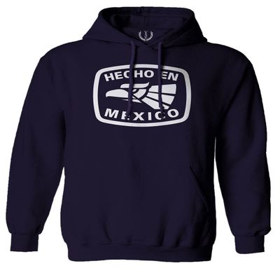 0114. Hecho en Mexico Logo 5 de Mayo Viva Mexican Republic Mexicano Sweatshirt Pullover Hoodie (Navy, Large)