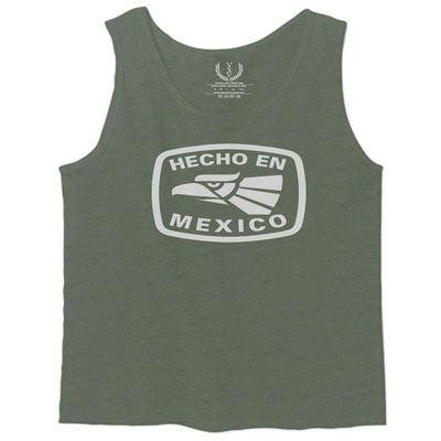 0114. Hecho en Mexico Logo 5 de Mayo Viva Mexican Republic Mexicano Men's Fitted Tank Top (Olive, X-Large)