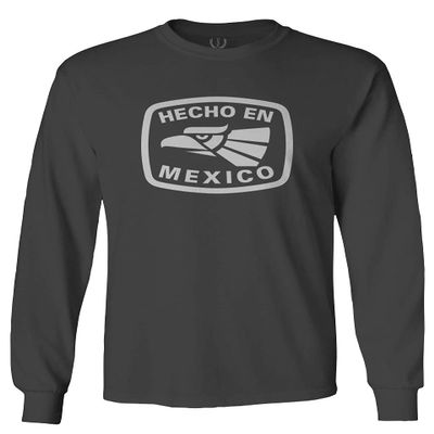 0114. Hecho en Mexico Logo 5 de Mayo Viva Mexican Republic Mexicano Men's Long Sleeve t Shirt (Characol, 2X Large) Charcoal