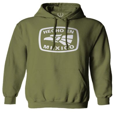 0114. Hecho en Mexico Logo 5 de Mayo Viva Mexican Republic Mexicano Sweatshirt Pullover Hoodie (Olive, Small)