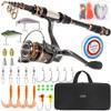 PLUSINNO Fishing Rod and Reel Combos -24 Ton Carbon Fiber Telescopic Fishing Pole - Spinning Reel 12 +1 Shielded Bearings Stainless Steel BB-Free Carrier Bag Case, Travel Saltwater Freshwater Fishing view 1