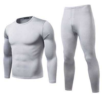 Toison Men's Winter Ultra Soft Thermal Underwear Long Johns Set with Fleece Lined (Light Gray, L)