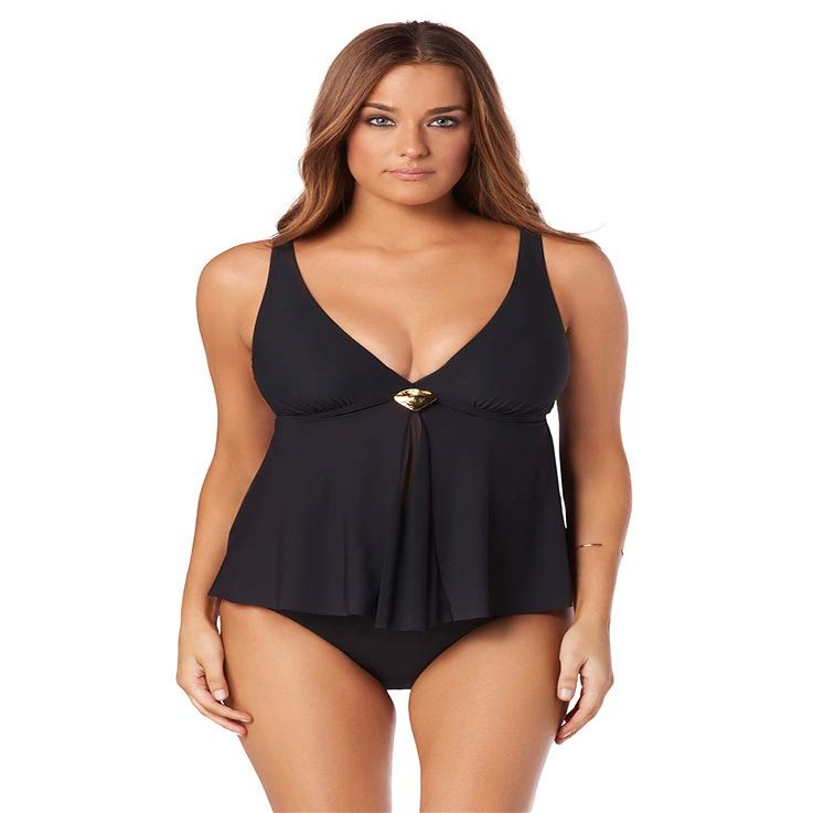 Amoressa Womens Swimwear Seaborne Esprit Tankini Bathing Suit Top with Underwire Bra, Black, 08
