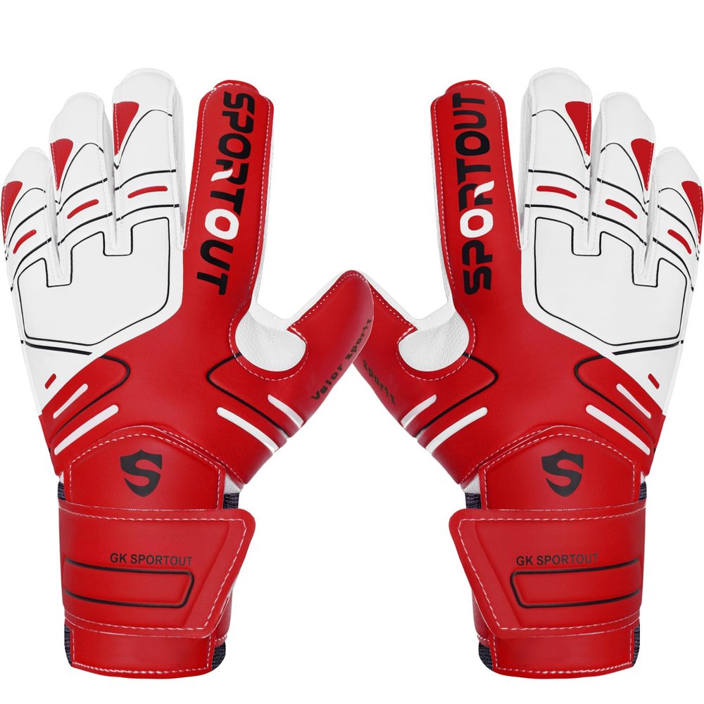 Sportout Youth&Adult Goalie Goalkeeper Gloves,Strong Grip for The Toughest Saves, with Finger Spines to Give Splendid Protection to Prevent Injuries,3 Colors (Red, 6)