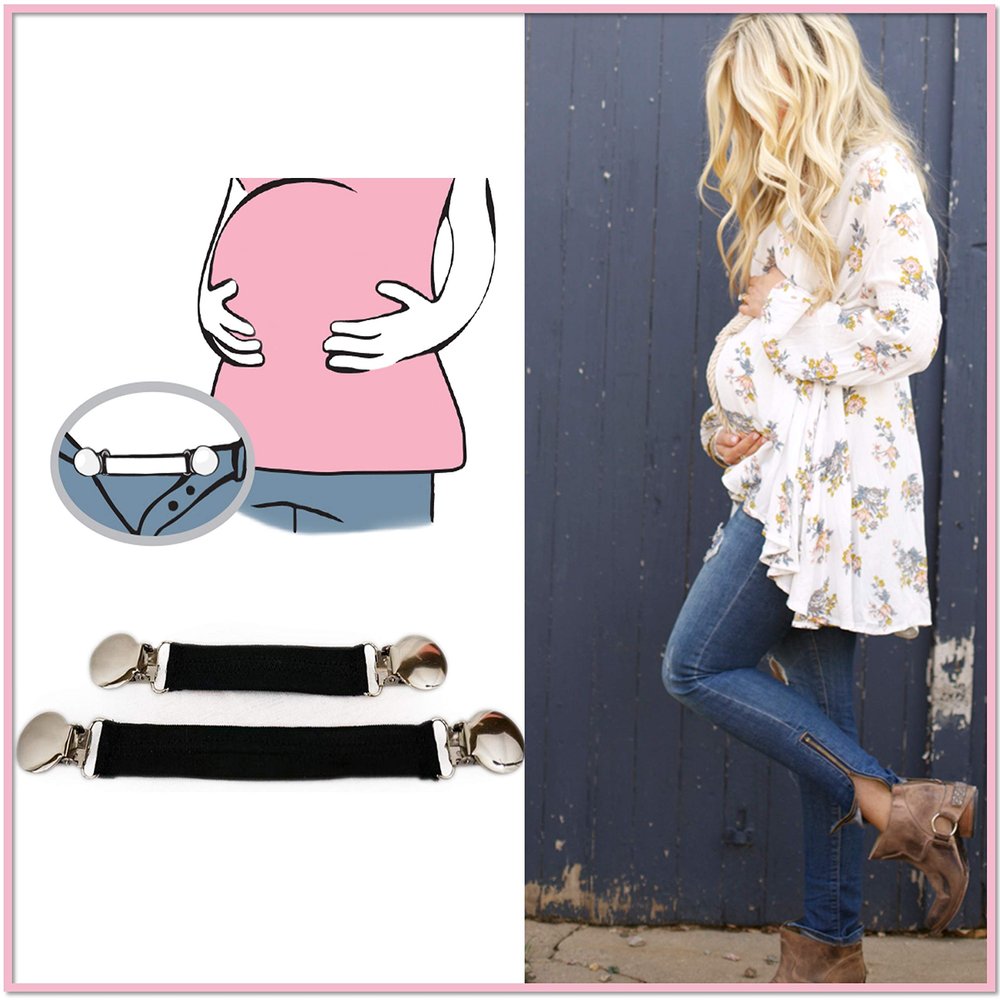 Proudly Made in USA! Belly Up! Bands-Maternity Waistband Extender, Pant Clips, Belly Bands, Pregnancy Expander Elastic (Set of 2) (Cheeta)