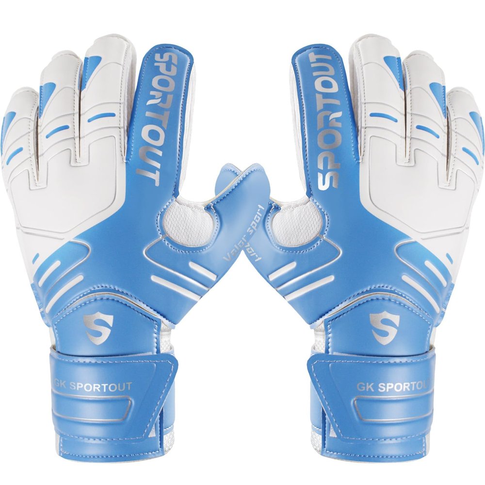 Sportout Youth&Adult Goalie Goalkeeper Gloves, Strong Grip for The Toughest Saves, with Finger Spines to Give Splendid Protection to Prevent Injuries,3 Colors (Blue, 6)
