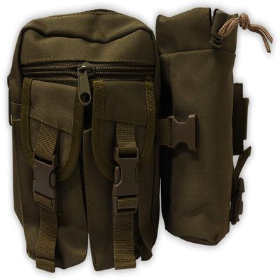 ToolUSA Green Military-Style Waist Bag | Approx. 10.5" (26.7 cm) W x 3" (7.6 cm) D x 7" (17.8 cm) H | 3 Front Pockets + Main Compartment | Water Bottle Holder | Adjustable Quick-Release Belt
