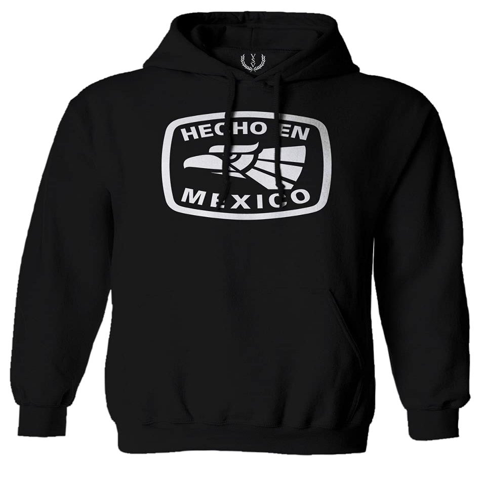 0114. Hecho en Mexico Logo 5 de Mayo Viva Mexican Republic Mexicano Sweatshirt Pullover Hoodie (Black, Large)