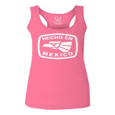 0114. Hecho en Mexico Logo 5 de Mayo Viva Mexican Republic Mexicano Women's Tank Top Racerback (Pink Large)