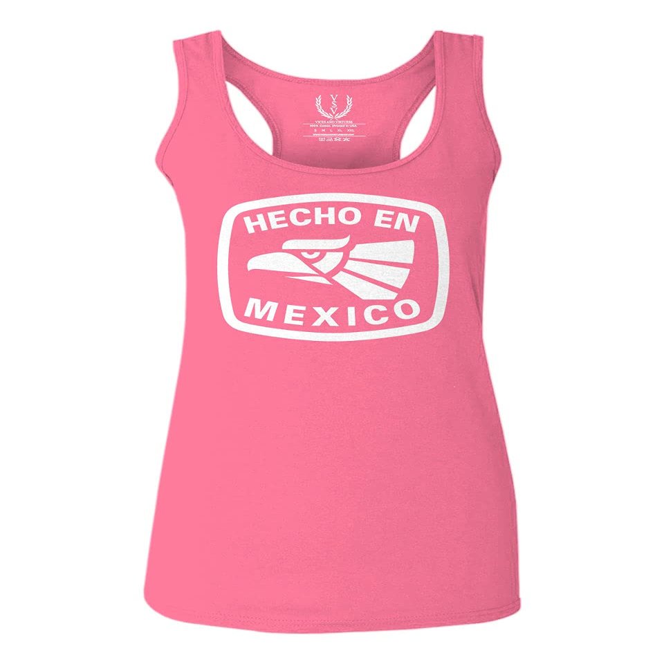 0114. Hecho en Mexico Logo 5 de Mayo Viva Mexican Republic Mexicano Women's Tank Top Racerback (Pink Large)