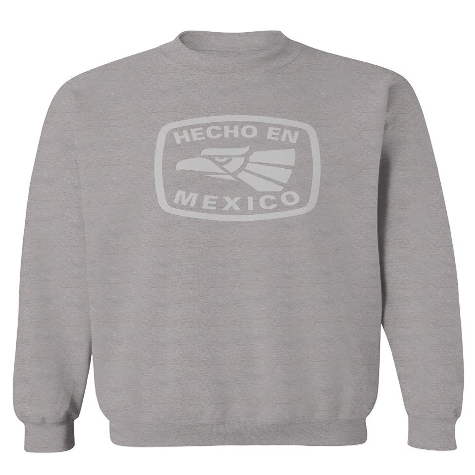 0114. Hecho en Mexico Logo 5 de Mayo Viva Mexican Republic Mexicano Men's Crewneck Sweatshirt (Light Gray X-Large)