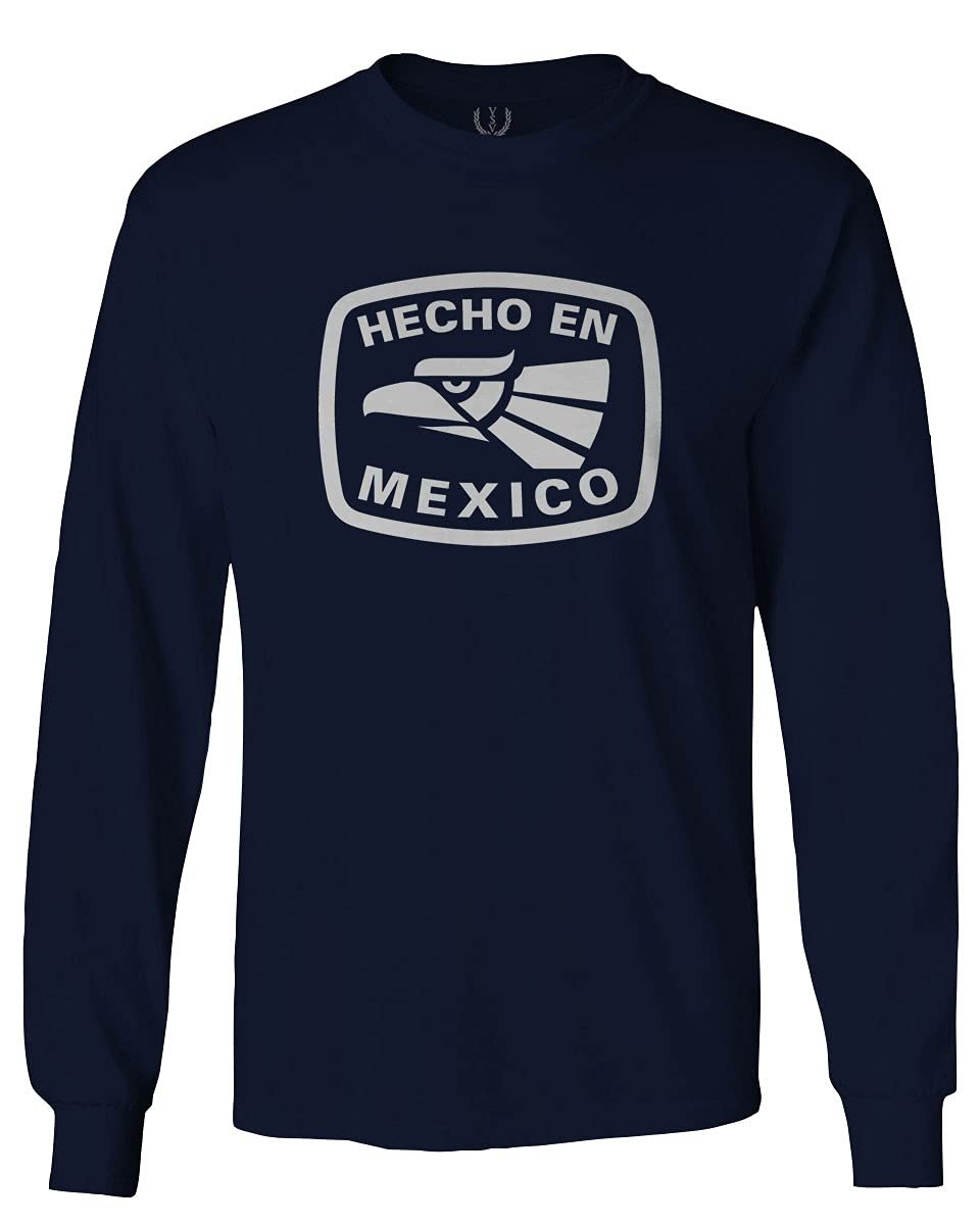 0114. Hecho en Mexico Logo 5 de Mayo Viva Mexican Republic Mexicano Men's Long Sleeve t Shirt (Navy Blue, Medium)