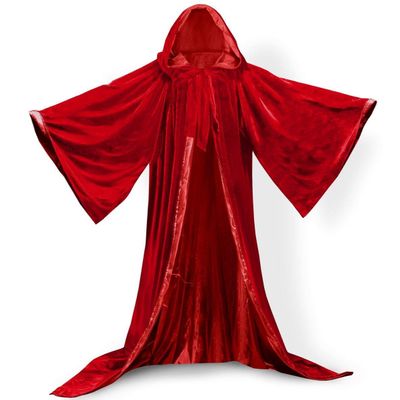 Hooded Cloak Red Halloween Wizard Robe Long Sleeve for Christmas Fancy Coat